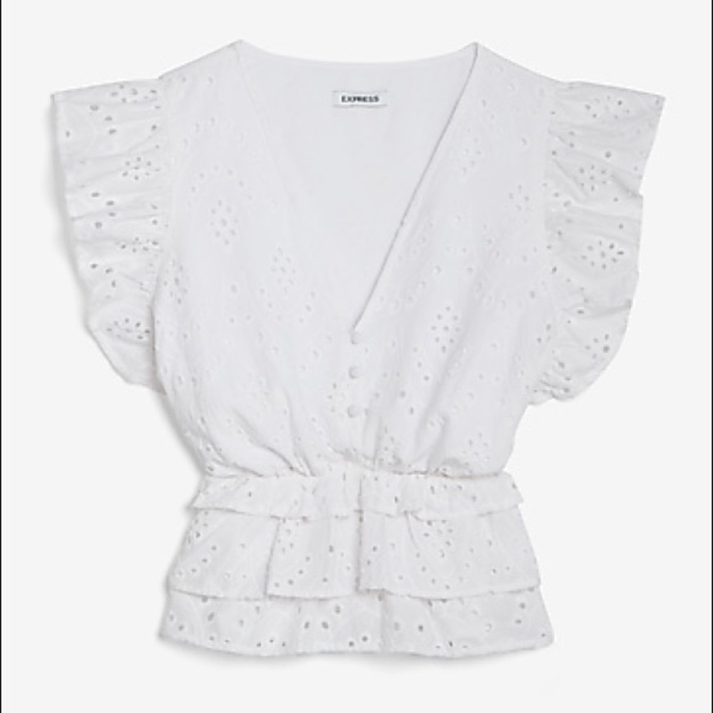 NWT Express Eyelet Tiered Button Front Top